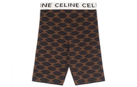 CELINE FW22 Monogrammed Biker Shorts In Silk Cotton Brown