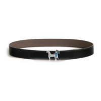 HERMES Calfskin Metal Palladium Leather Belts Men's Black/Gray Width: 3.2CM