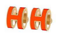 HERMES Earrings Women's Graffiti Orange With Gold Accents