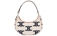 CELINE TriompheAVA Plush Fabric Shoulder Bag Handbags Women's Navy/Tan