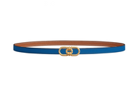 HERMES Plaisance Gold Smooth Buckle Double-Sided Calfskin Leather Belts Women's Blue Width: 1.3cm
