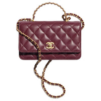 CHANEL Embossed Shiny Calfskin Shoulder Bag Crossbody Bag Handbag Women's Deep Red