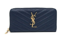SAINT LAURENT Quilted Leather Wallet Women's Blue