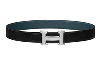 HERMES H Shiny Silver Buckle Epsom Calfskin Belt Women's Black Width: 3.2CM