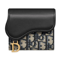 DIOR Oblique Print With Soft Calfskin Wallet Women's Blue