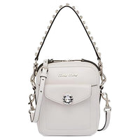 MIU MIU Cow Leather Shoulder Bag Crossbody Bag Handbag Women's White