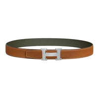 HERMES Calfskin Leather Belts Women's Brown Green Width 3.2CM