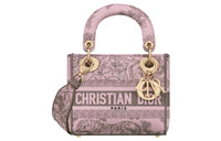 DIOR Lady D-Lite Embroidery One Shoulder Crossbody Daphne Bag Handbag Mini Women's Pink/Gray