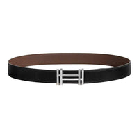 HERMES Calfskin Leather Belts Men's Dark Chocolate Width 3.2cm