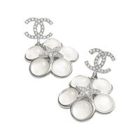 CHANEL Crystal Stud Earrings Women's Silver