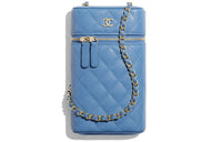 CHANEL Embossed Calfskin And Metal Cell Phone Case With Pouch Women's Blue