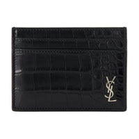 SAINT LAURENT Crocodile Leather Card Holder Regular Men's Black
