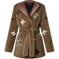 LOUIS VUITTON Monogram Mink Wrap Coat