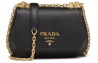 PRADA Saffiano Leather Shoulder Bag Women's Black