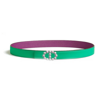 HERMES Calfskin Palladium Leather Belts Women's Purple/Green Width 2.4CM