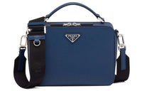 PRADA BriqueSaffiano Nylon And Leather Shoulder Bag Crossbody Bag Regular Men's Dark Blue