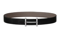 HERMES Togo Calfskin Double-Sided Leather Belt Leather Belts Women's Black/Tin Gray Width: 3.2cm