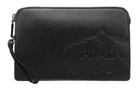 PRADA Cow Leather Clutch Men's Black