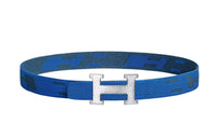 HERMES Silver Buckle Double-Sided Nylon Mesh Belt Men's French Blue/Indigo Width: 3.2cm