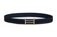 HERMES Print Pattern Leather Belts Men's Blue Width: 3.2CM