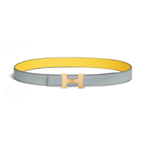 HERMES Calfskin Gold-Plated Leather Belts Women's Silver/Yellow Width 2.4CM