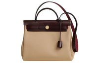 HERMES Herbag Zip Cow Leather Handbag Regular Women's Trench Coat Beige/Storm Blue/Saddle Equipment Red