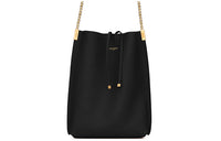 SAINT LAURENT Suzanne Smooth Cow Leather Hobo Bag Handbag Small Size Women's Black