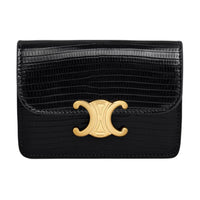 CELINE Triomphe Lizard Leather Card Holder Women's Black