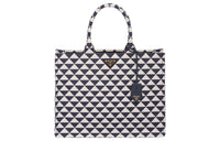 PRADA Symbol Fabric With Leather Tote Bag Shopping Bag Handbag Men's Blue/White