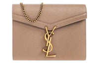 SAINT LAURENT Grained Leather Crossbody Bags Wallets Women's Brown