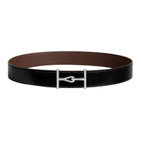 HERMES Calfskin Leather Belts Men's Black/Chocolate Width 3.8CM