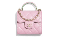 CHANEL Sheepskin One Shoulder Crossbody Clutches Women's Pink/Green