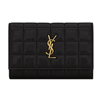 SAINT LAURENT CASSANDRE Lambskin Card Holder Wallet Women's Black