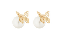 DIOR Resin Pearl Metal Stud Earrings Women's Gold