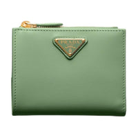 PRADA Leather Wallet Women's Light Green