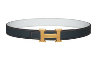 HERMES Avant-Garde Gold Buckle Epsom Calfskin Double-Sided Leather Belt Women's Dark Blue/White Width: 3.2cm