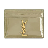 SAINT LAURENT CASSANDRE Patent Leather Card Holder Women's Soft Sage Green
