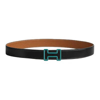 HERMES Calfskin Leather Belts Men's Black Width: 3.2CM