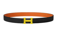 HERMES Comfortable Gold Buckle Epsom Calfskin Double-Sided Leather Belt Women's Black Width: 2.4cm