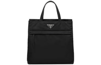 PRADA Recycled Nylon Leather Handle Tote Bag, Shopping Bag, Handbag Men's Black