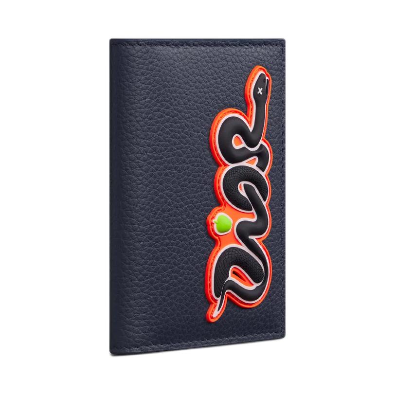 DIOR KAWS Collaboration Cow Leather Card Holder Men's Marine Blue