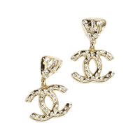 CHANEL Metal Rhinestone Clip-On Earrings Women's Gold