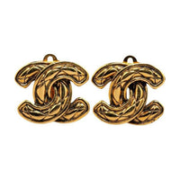 CHANEL CC logo Gold pleated Clip on Earrings
