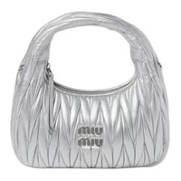 MIU MIU Wander Series Soft Sheep Leather Crescent Bag Handbag Trumpets Women's Silver