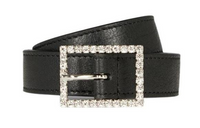 SAINT LAURENT Crystal Decoration Leather Belts Women's Black