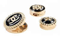 CHANEL Metal Brooch Women's Black Gold