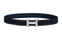 HERMES H Shaped Double Sided Smooth Buckle Belt Men's Blue Black Width 3.2CM