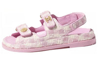 CHANEL Tweed Sandal Pink Ecru Cotton Women's