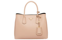 PRADA Double Leather Shoulder Bag Crossbody Bag Handbag Medium Size Women's Cameo Brown/Black