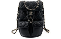 CHANEL Litchi Grain Cow Leather Backpack Small Size Women's Black